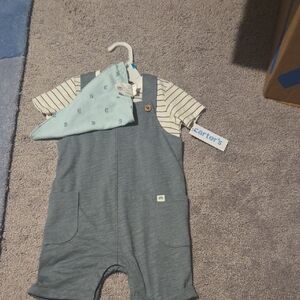 Carter's Blue Overalls with Striped Tee, And Bandana, NWT, 24 Months